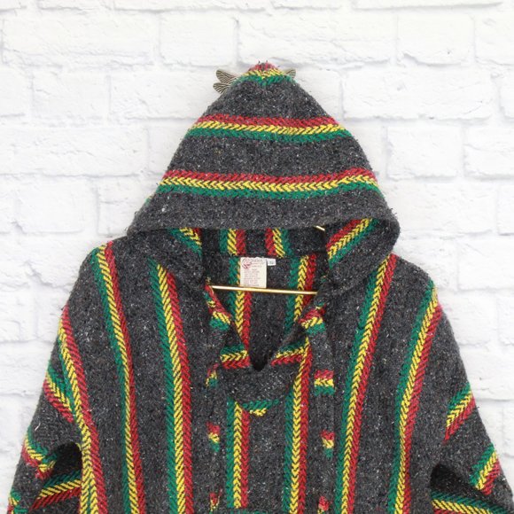 Yarina Baja Bohemian Hippie Style Drug Rug Pullover Hooded Sweater Size S - Picture 2 of 8